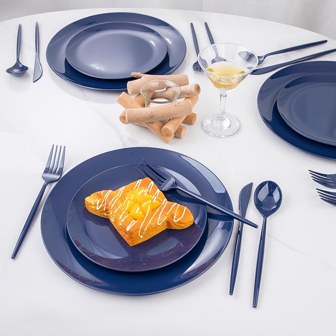 Supernal 180pcs Blue Plastic Silverware Heavy Duty Blue Party Disposable Cutlery Plastic Forks and Spoons Disposable Utensils Include 60 Forks,60 Knvies,60 Spoons for Wedding,Party or Daily Using