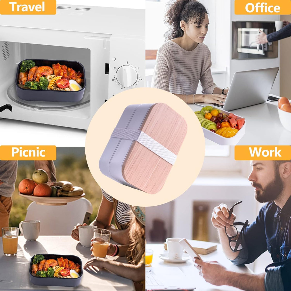 Stackable Bento Box with Utensils Microwave Safe, All-in-One Meal Prep Compartment Lunch Containers Leak Resistant Lunch Box with Sauce Container 60oz White(without bag)