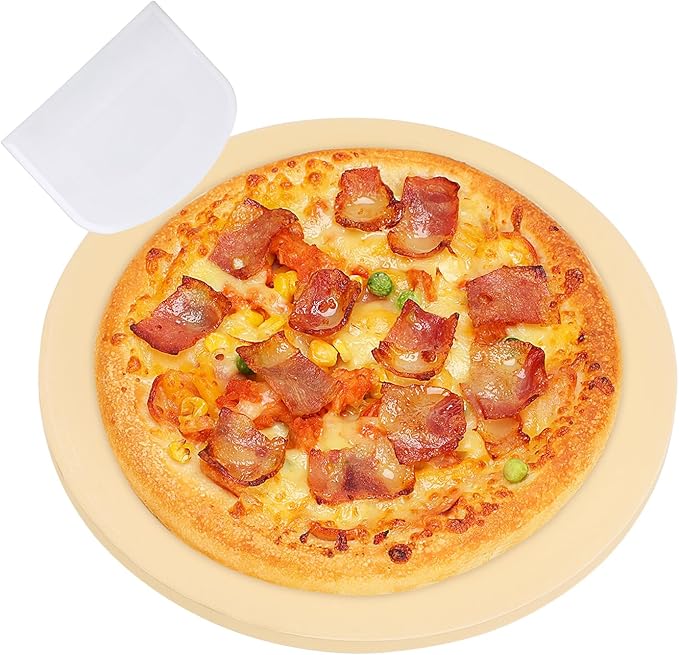 Small 10 inch Round Pizza Stone,for RV Camper Oven,Round baking stone Grill,Can make pizza, bread, pies,BBQ, Durable and Safe, Give away Plastic Scraper