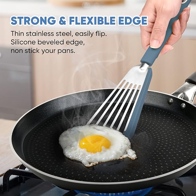 Nonstick Fish Spatula,Maywe Tanso Thin Slotted Spatulas Turner Silicone Fish Spatulas for Nonstick Cookware,High Heat Resistant BPA Free Cooking Utensils,Ideal for Fish,Eggs,Pancakes