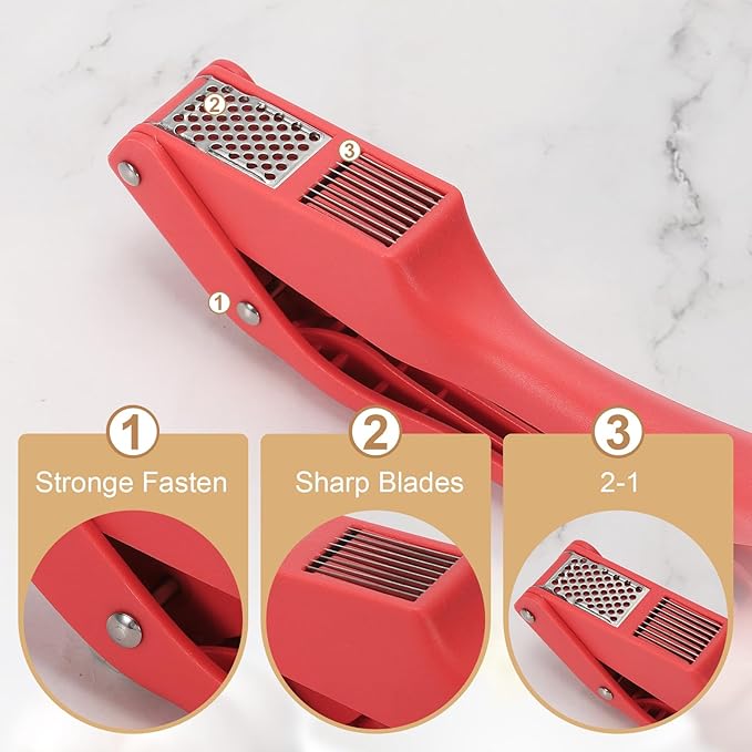 uxcell 2pcs Garlic Press, 7.5 Inch Stainless Steel Garlic Slicer Crusher Tool Kitchen Utensil for Home Cooks and Professional Chefs, Red