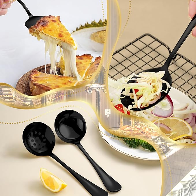 36-Piece Stainless Steel Serving Utensil Set – Complete Buffet Essentials with Spoons, Forks, Tongs, Ladle & More. Perfect for Wedding, Holiday, Catering, and Family Gatherings (Black)