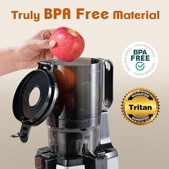 Cold Press Juicer Machines,Fretta 5.3'' Self Feeding Slow Masticating Juicers Fit Whole Fruits & Vegetable Easy Clean Juice Extractor,Tritan Material BPA Free 250W (Light Purple)