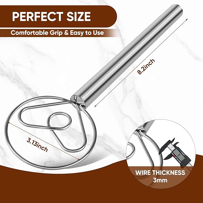 Maxjoy Danish Dough Whisk Stainless Steel Hook Dutch Style Bread Mixer for Sourdough Making Tool