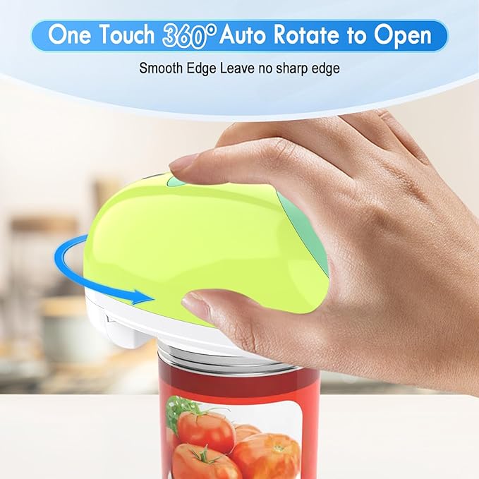 HuiJuKeJi Electric Can Opener, Rechargeable Automatic Can Opener for Seniors with Arthritis, One-Touch Hands-Free Can Opener for Almost Can Sizes, Smooth Edge & Food-Safe Kitchen Gadgets-Green