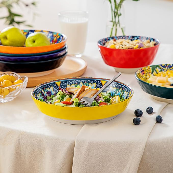 vancasso 32 Oz Pasta Bowls Sets of 6, Ceramic Large Colorful Salad Serving Bowls for Kitchen, Dishwasher & Microwave Safe, Soup Pasta Plates