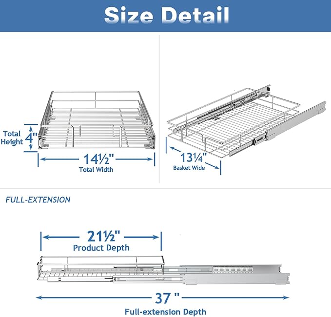 LOVMOR Pull Out Cabinet Organizer 14½" W x 21½" D, Kitchen Cabinet Pull Out Shelves Slide Out Storage