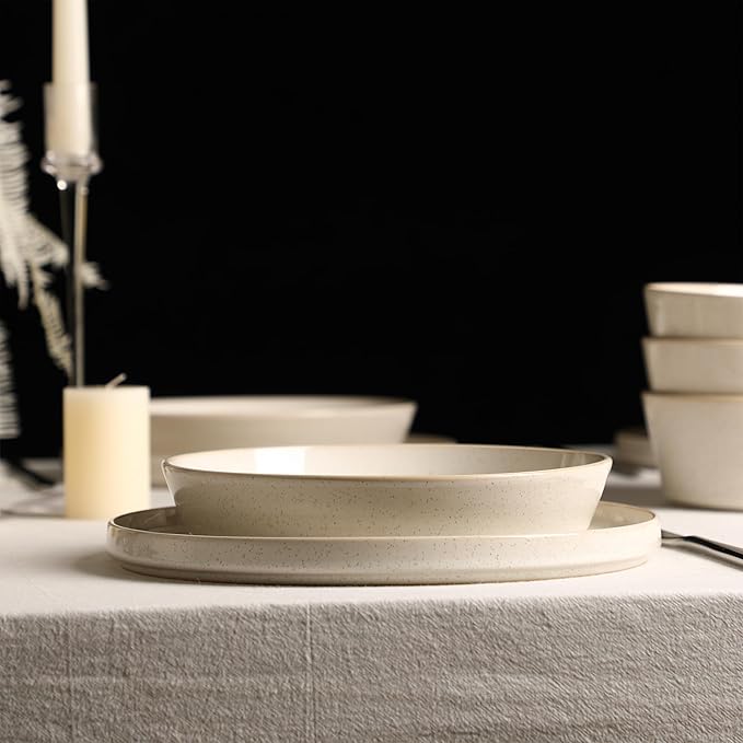 Stone Lain Claire 4-Piece Pasta Bowl Set Stoneware, Bowls, Dishwasher and Microwave Safe, Dish Set for 4, White