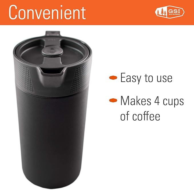 GSI Outdoors Glacier Stainless JavaPress, 30oz French Press Coffee Mug for Camping