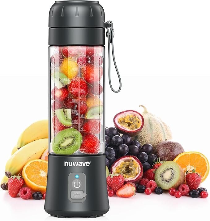 Nuwave Portable Blender for Smoothies and Shakes, 2025 New & Improved, 16 OZ On-The-Go Small Juice MIni with 6 Blades, Rechargeable, BPA-Free, Leak-Proof Lid, for Gym, Kitchen, Office