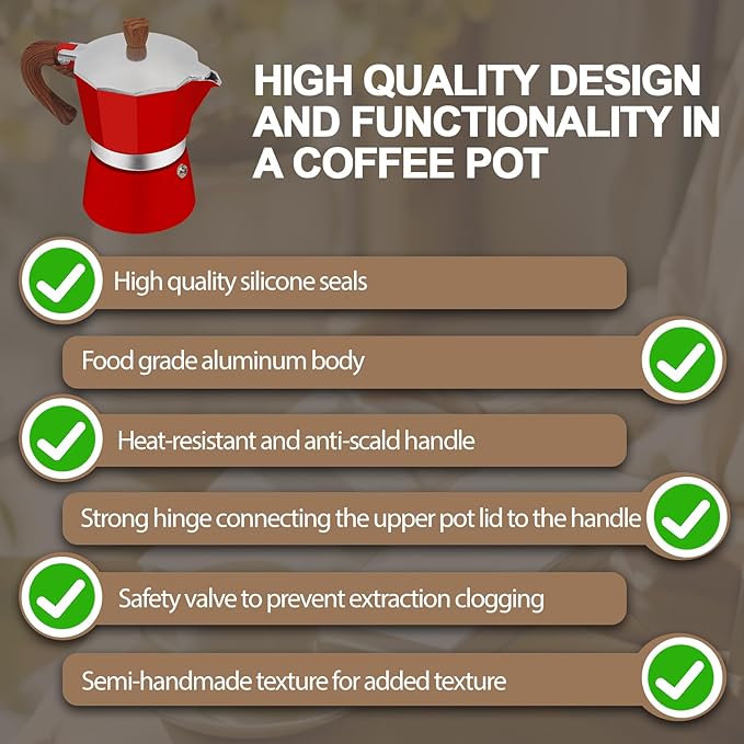 Aluminum 3 Cup 150ml Moka Pot Express Coffee Maker Stovetop Espresso Colorful Coffeemaker Italian Classic Style Brewing Greca Cafe Mocha Machine for Cafeteras Lover Camping Travel and Home Use 5oz