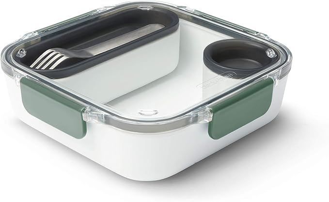 BLACK + BLUM Bento Box Style Compartment Food Container | Packed Lunch Box with Stainless-Steel Travel Fork, Plastic Free Leak-Proof, Microwave Safe | Olive, 34 oz / 1000 ml