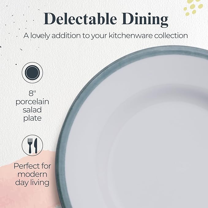 Portmeirion Potter's Brushstroke Dinner Plate (Set of 4) - 8" Earthenware Plates with Classic Brushstroke Rim - Microwave, Dishwasher, Freezer, Oven Safe - Ideal Modern Dinnerware Set (Green)