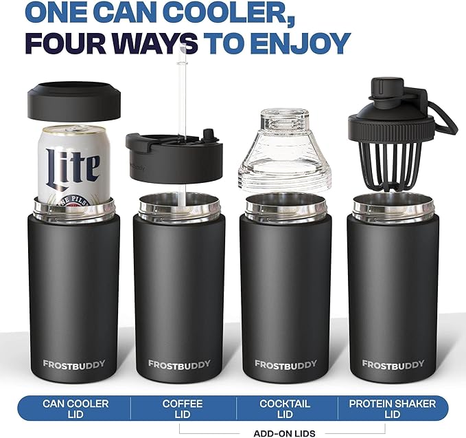 Frost Buddy Universal Buddy Can Cooler - Fits All - For Regular 12 & 16 oz or Slim-Size Bottles - Insulated Double-Walled Stainless Steel (Purple)