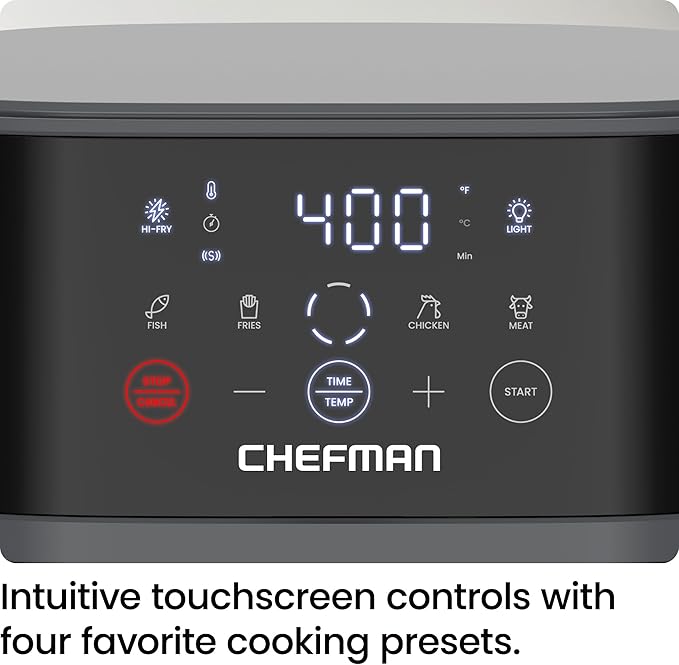 Chefman Air Fryer – 6 QT Compact Airfryer for Quick & Easy Meals, Features Hi-Fry Technology for Extra Crisp, Easy-View Window, Touch Controls with 4 Presets, Nonstick & Dishwasher Safe Basket - Grey