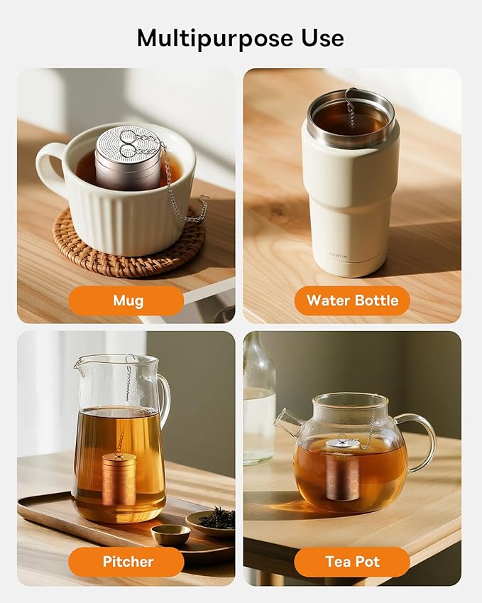 House Again Tea Infusers, Extra Fine Mesh Tea Strainers for Loose Tea, Updated Slim Threaded Lid & 304 Stainless Steel, Filter Bags Diffusers, Loose Leaf Tea Steeper for Brew Tea Spices & Seasonings