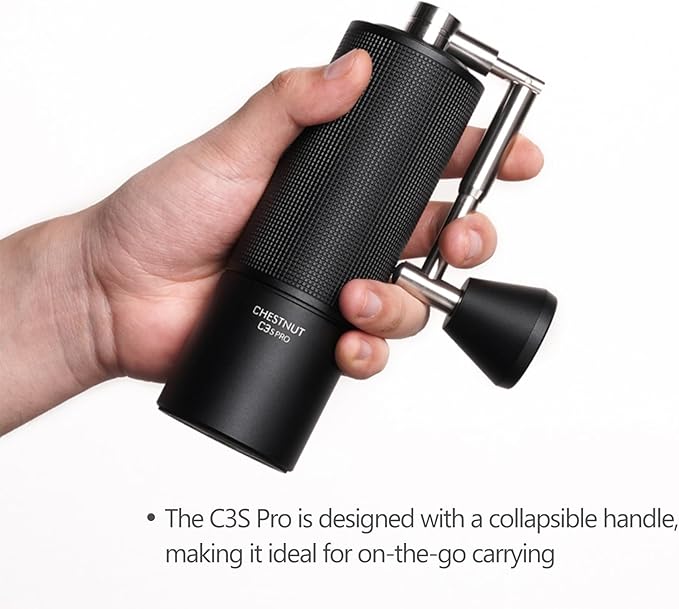 TIMEMORE Chestnut C3S Pro Manual Coffee Grinder, Stainless Steel S2C Conical Burr Coffee Grinder, Hand Coffee Grinder with Foldable Handle, Adjustable Grind Setting for Travel/Camping/Home, Black