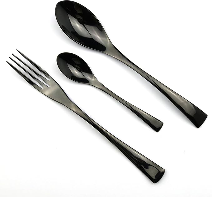 20-Piece 18/10 Stainless Steel Serrated Steak Knife Flatware Set, Mirror Polishing Black, Service for 4