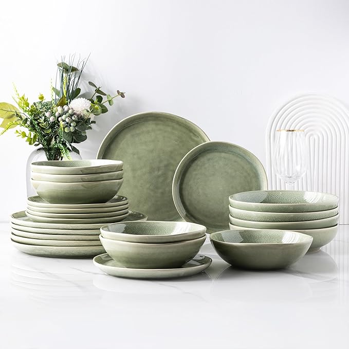 AmorArc Ceramic Dinnerware Sets,Handmade Reactive Glaze Stoneware Plates and Bowls Set,Highly Scratch Resistant | Dishwasher & Microwave Safe Dishes Set,Service for 8 (24pc)