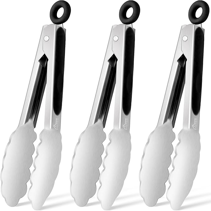 Hotec Mini Stainless Steel Kitchen Tongs for Cooking - 7-Inch Small Serving Tongs Metal Food Tongs Non-Slip Grip