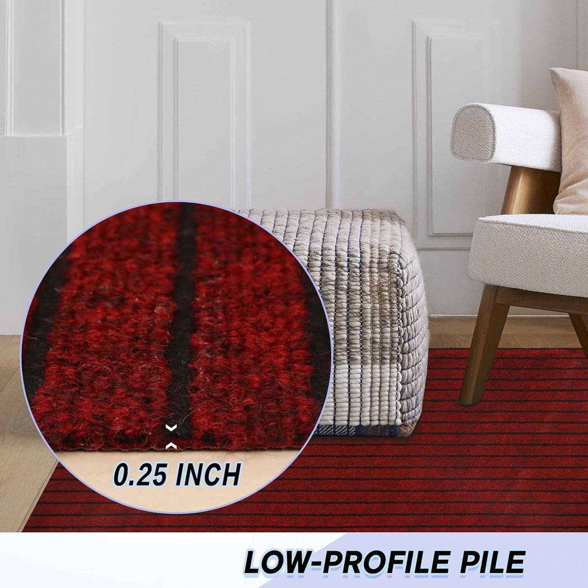 Custom Size Backed Non-Slip Area Rugs Runner, Easy Clean, Waterproof Runner Rugs for Hallway Entryway, Kitchen, Laundry, 4FT x 22FT, Red Stripe