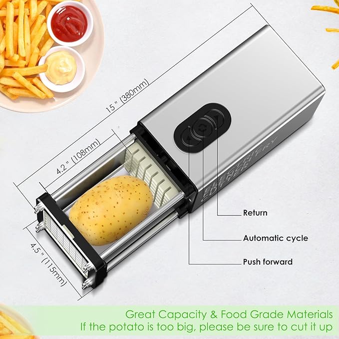 YOTAN Electric French Fry Cutter,French Fry Cutter Stainless Steel with 1/2 & 3/8 Inch Blade,Commercial and Household Electric Fry Cutter,Potato Slicer,Use for Potatoes,Onion,Cucumbers,Apples