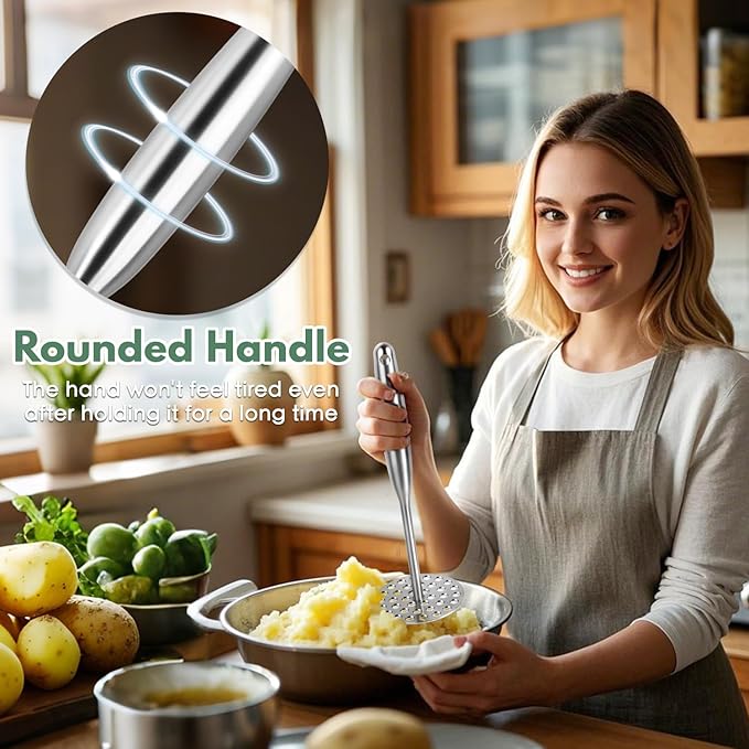 Stainless Steel Potato Masher - Heavy Duty Mashed Potato Maker, Avocado, Sweet Potato, Vegetable, Fruit Mash Tool