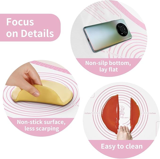 Silicone Pastry Mat for Dough Rolling, Extra Large Silicone Baking Mat with Measurements, Baking sheet for Cookies Fondant Pie Crust, Countertop Protector