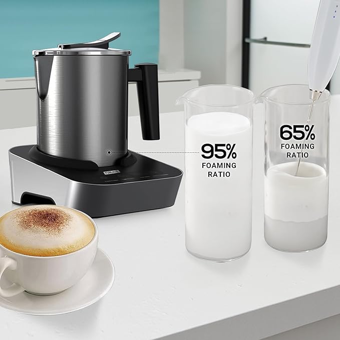 4-in-1 Electric Milk Frother and Steamer, Large 13.5oz Stainless Steel Pitcher, Hot & Cold Foam Maker and Milk Warmer for Lattes, Cappuccinos, Macchiato,Hot Chocolate, Dishwasher Safe