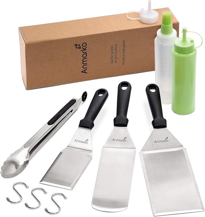 Metal Spatula Set of 6 - Griddle Accessories kit - Grill Flat Spatula Pancake Flipper Hamburger Turner - Metal Utensil Great for BBQ Grill Flat Top Cast Iron Griddle - Commercial Grade
