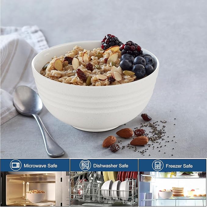 Homestockplus 24 Oz Unbreakable Cereal Bowls Set of 8 - Microwave & Dishwasher Safe Wheat Straw Fiber Bowls for Soup, Rice, Salad - Eco-Friendly and Robust 【Non Ceramic】