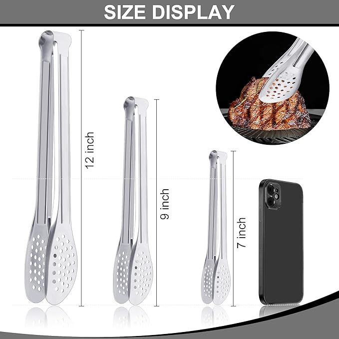 6 Pack Buffet Tongs,Stainless Steel Serving Tongs Serving Utensils 7Inch,9Inch,12Inch