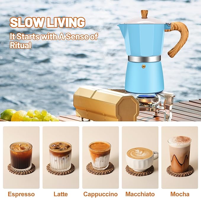 6 Cup Aluminum Espresso Stovetop Moka Pot Express Coffee Maker Percolator Italian Classic Mocha Coffee Machine for Italian and Cuban Cafe Brewing for Home & Camping 300ml 10oz