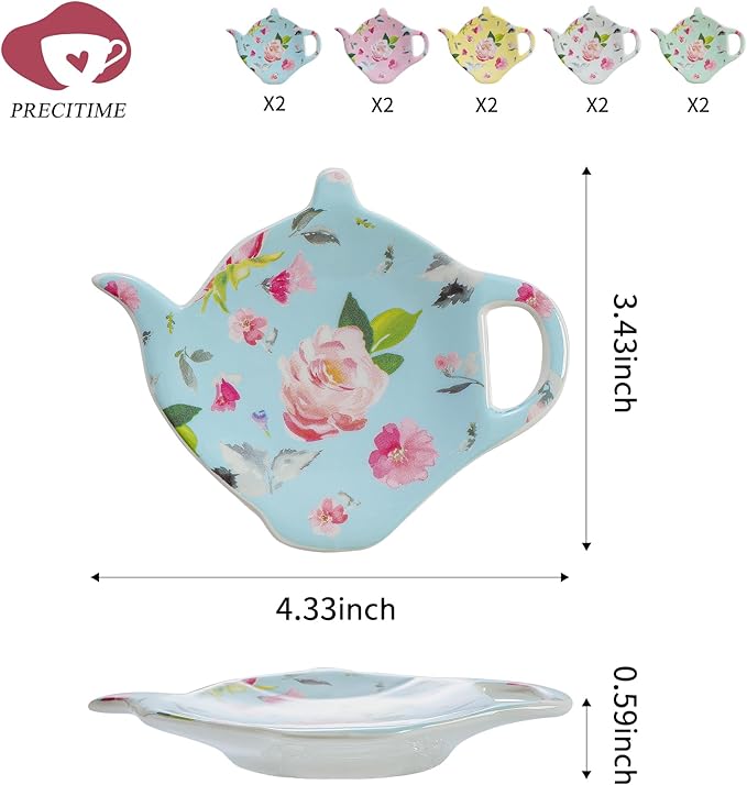 Porcelain Tea Bag Coasters, Floral Used Tea Bag Holder Ceramic, Set of 10 Tea Bag Plates Floral, Teaspoon Rest, Tea Bag Dish, Tea Party Gifts