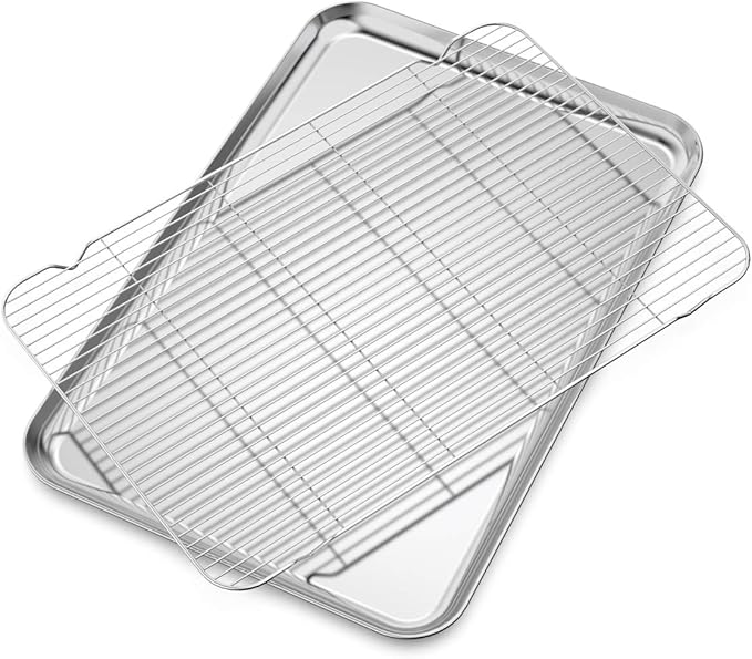 Large Set Baking Sheet and Cooling Rack Set, Bastwe 24L x 16W x 1H inch Professional Bakeware, Healthy & Nontoxic & Rustproof & Easy Clean