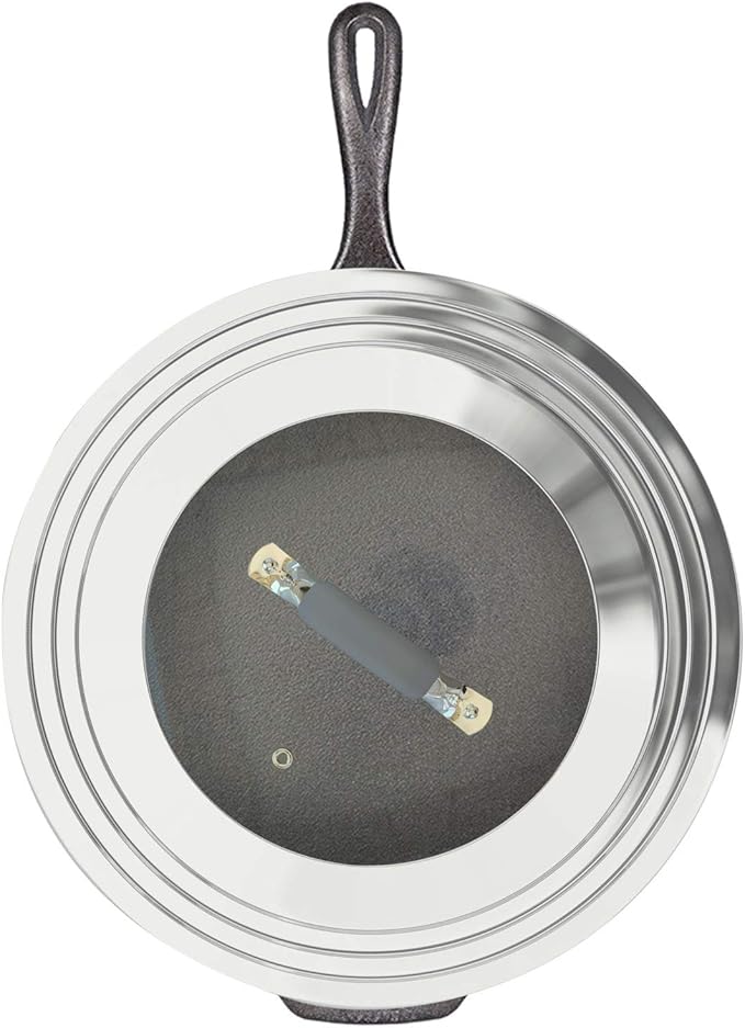 Universal Pans Pots Lid Cover Fit All 8.25 Inch to 12 Inch Pots/Pans/Woks Stainless Steel and Glass Lid with Heat Resistant Knob, Gray