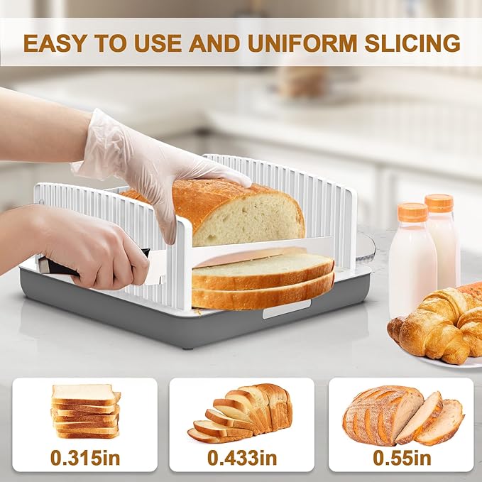 Upgrade Widen Bread Slicer for Sourdough rounds, 13″ Adjustable Large Capacity Wide and Thicknesses, Foldable and Compact Cutting Guide with Crumb Tray, Suitability for Homemade sourdough Bread