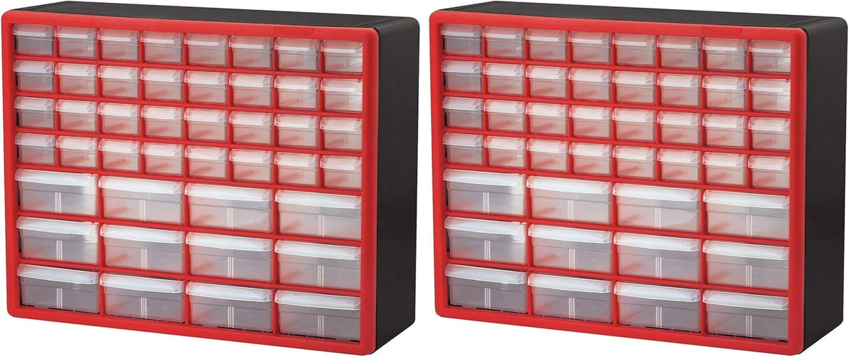 Akro-Mils 44-Drawer Plastic Drawer Storage Cabinet for Garage Organization, Bead Organizer, Building Bricks Storage, Teacher Toolbox, Makeup Organizer, 20-Inch W x 6-Inch D x 16-Inch H, 10144 Red