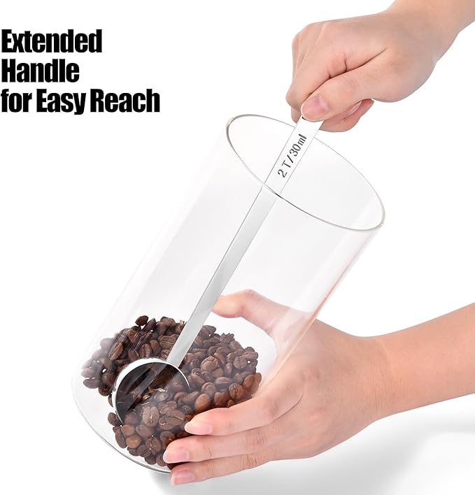 18/8 Stainless Steel Coffee Scoops, Doosu Food-Grade Metal Measuring Spoons with 6.9in Long Handle, Tablespoon Scooper for Coffee Beans, Ground Coffee, Espresso, Protein Powders, Tea (1 & 2 Tbsp)
