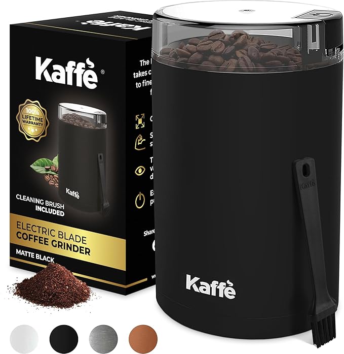 Kaffe One-Touch Coffee Grinder Electric w/Cleaning Brush (3 oz) - Coffee Grinders for Home Use - Up to 12 Cups of Coffee per Grind - Easy On/Off Coffee Bean Grinder - Matte Black