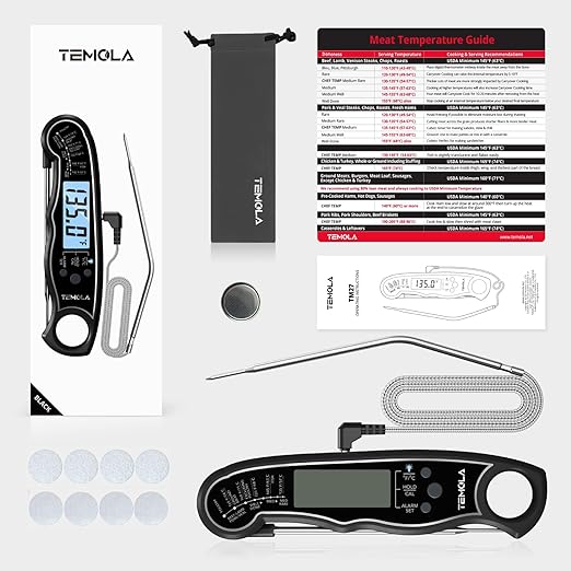 TEMOLA Meat Thermometer, Instant Read Food Thermometer for Cooking, Digital Food Thermometer with LCD Backlight for Candy Fry Grill BBQ Liquids, Kitchen Oven Safe Dual Probe 2 in 1 Thermometer
