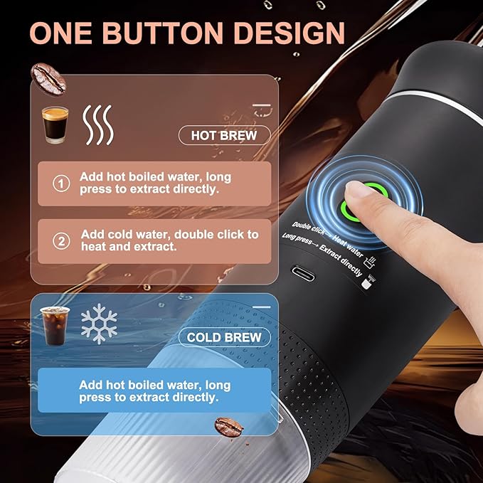 Coffee Maker Set, Portable Espresso Machine and Coffee Grinder, 3 in 1 Travel Coffee Maker Compatible Ground Coffee, Capsules (NS＆DG) for Outdoor Camping Hiking Office