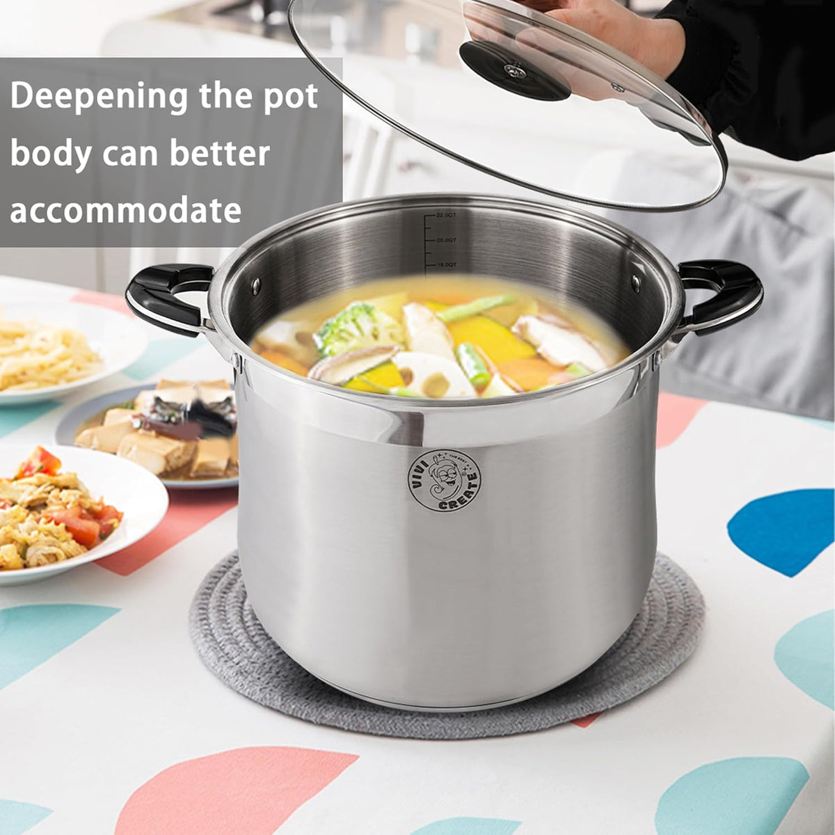 Vivicreate Stainless Steel Stock Pot with Lid for Induction Cooking Boiling Pasta Stew Soup Large Capacity Cookware with Handles for Kitchen Spaghetti Olla Olla de Acero Inoxidable (22.5 QT)