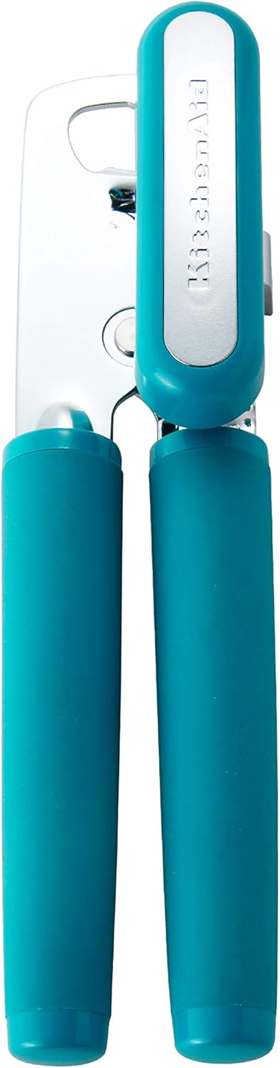 KitchenAid Classic Multifunction Can Opener and Bottle Opener Easy to Use, Razor Sharp Stainless Steel Cutting Wheel, Soft Ergonomic Handles, Ocean Drive