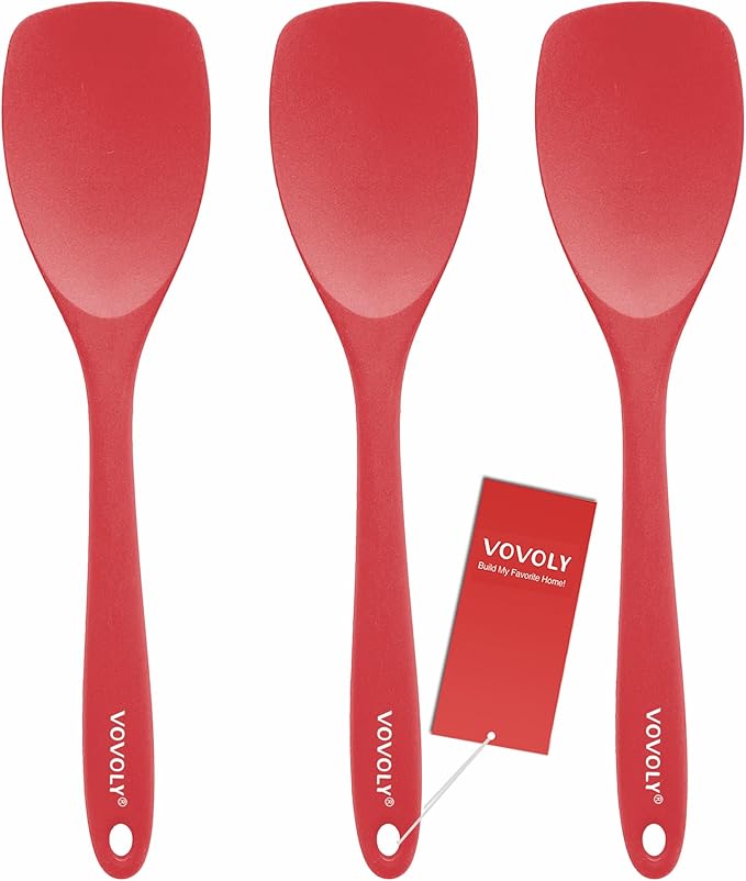 Upgrade Silicone Spatula Spoon Set,VOVOLY Heat Resistant Rubber Spoonula, Seamless Non-Stick Flexible Scrapers for Baking Mixing Tool,3 Pack, Red