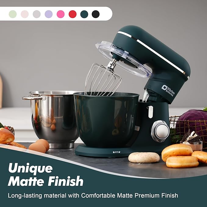 Kitchen in the box Stand Mixer, 4.5QT+5QT Two bowls Electric Food Mixer, 10 Speeds 3-IN-1 Kitchen Mixer for Daily Use with Egg Whisk,Dough Hook,Flat Beater (Turquoise Green, 5QT)