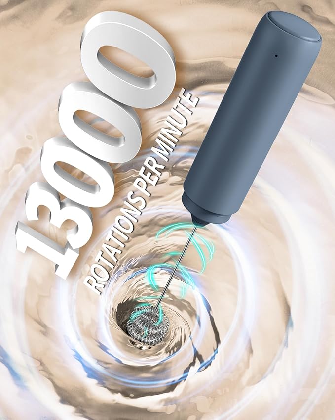 CIRCLE JOY Rechargeable Milk Frother Hanheld, Dual Ring Electric Coffee Frother, Portable Hand Frother Wand Drink Mixer for Matcha Lattes Cappuccino, Kitchen Gifts, Blue