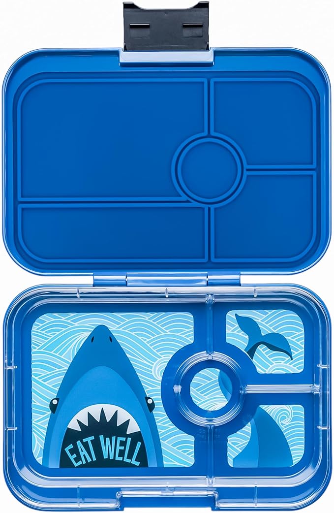 Yumbox Tapas Leakproof Bento Lunch Box Container (Monte Carlo Blue with Shark Tray) 4 Compartment Sandwich Friendly Tray. Pack Sandwiches, Wraps, Bagels and more.