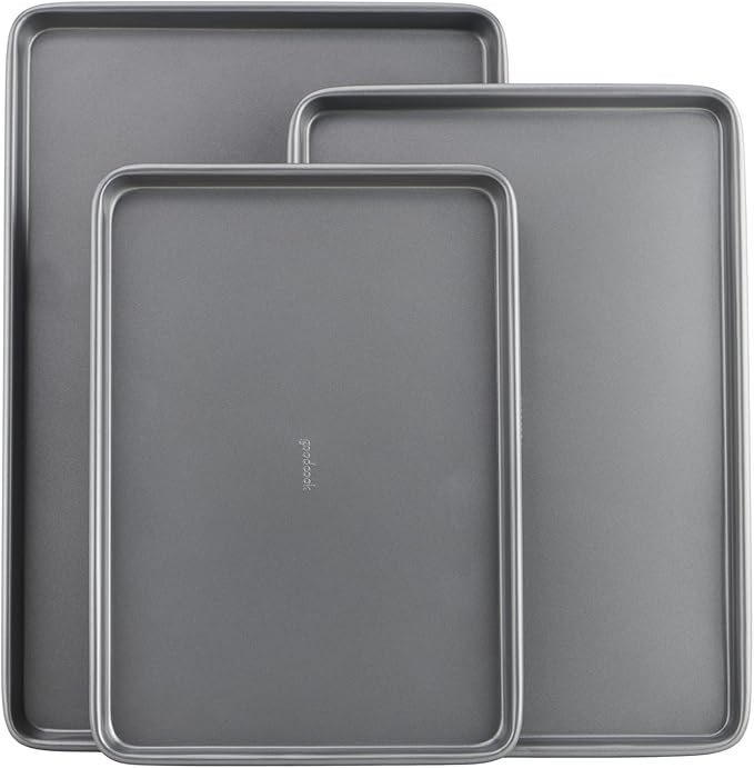 GoodCook Everyday Nonstick Baking Sheet Set, 3 Pack Includes One Small, Medium & Large Pan Carbon Steel Construction Cookie Sheet Bakeware Set, Gray