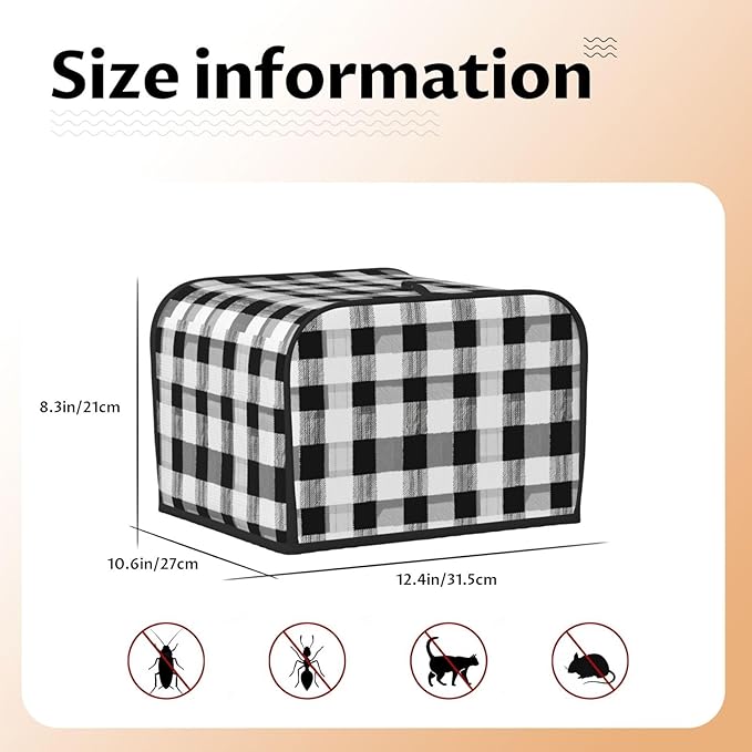 Toaster Cover 4 Slice Black White Plaid Kitchen Small Appliance Covers with Pockets Dust and Fingerprint Protection